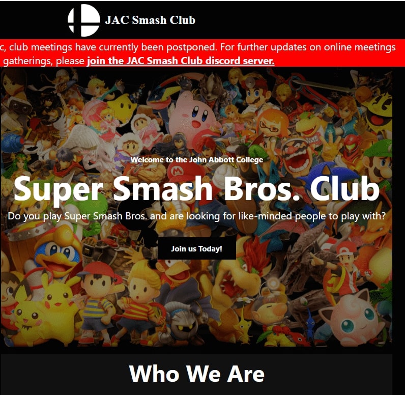 Picture of my Smash Bros club website